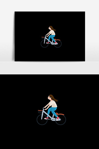 女孩骑单车唯美插画图片
