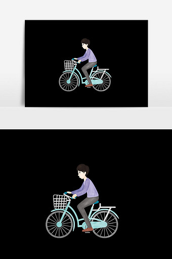 简约男孩自行车插画图片
