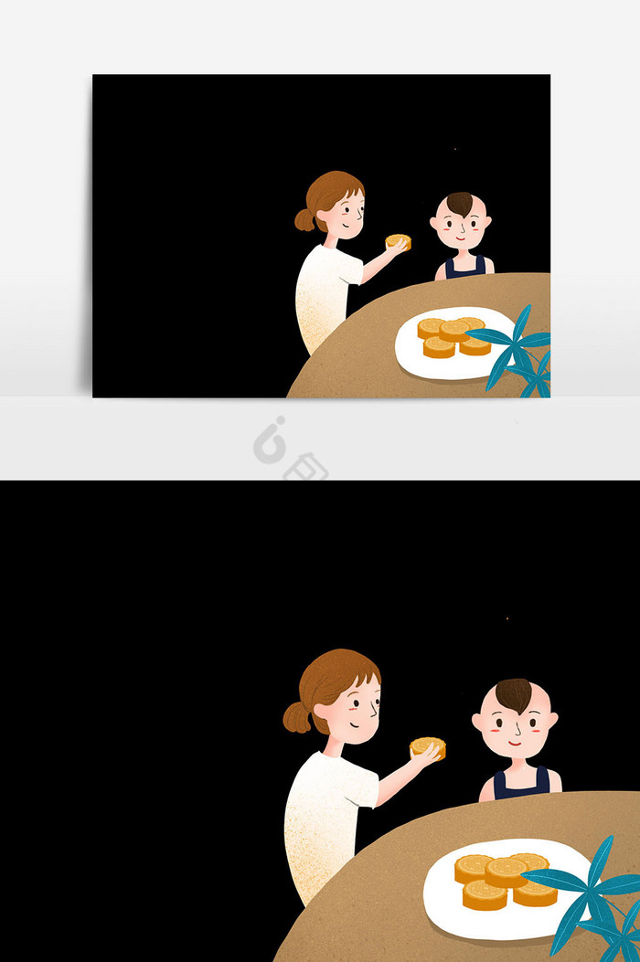 全家月饼插画图片