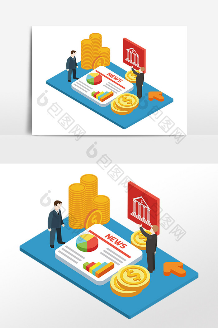 手绘金融2.5D办公经济图形插画