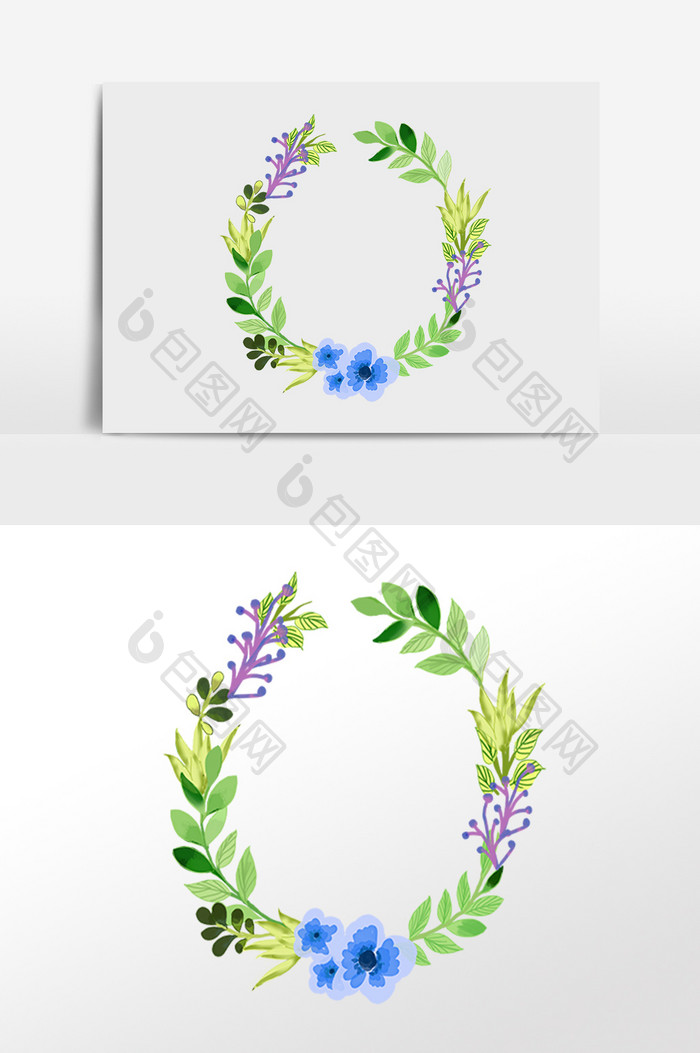 手绘清新植物花卉花环插画元素