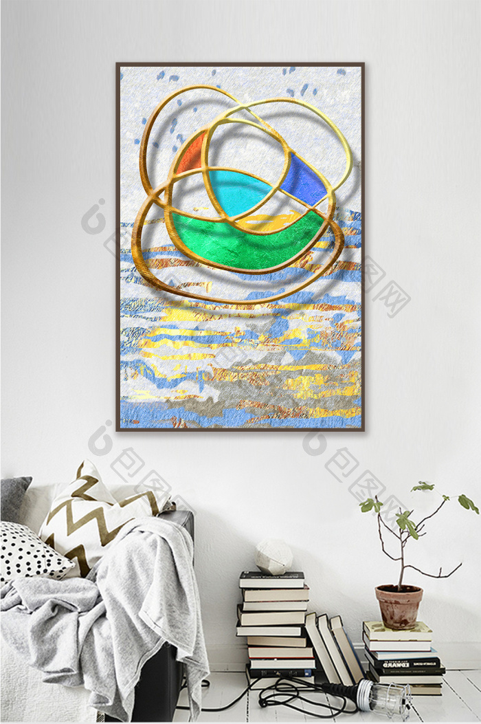 现代抽象彩色立体线条客厅装饰画-现代抽象彩色立体线条客厅装饰画效果图-【包图网】