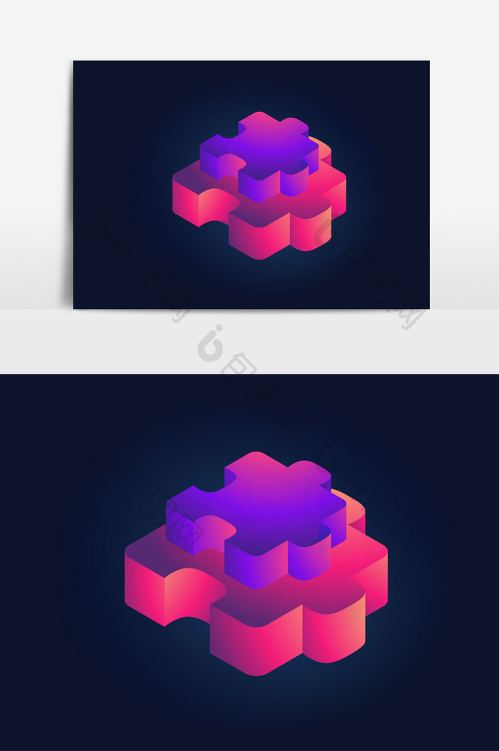 立体拼图模块区块链透感光效矢量素材