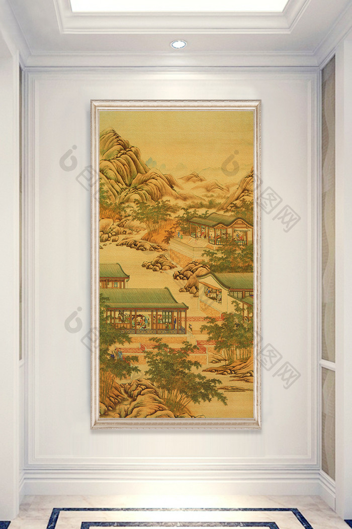 中式古画 民间艺术品 山水画玄关画