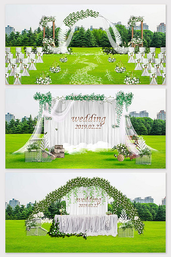 现代简约森系草坪婚礼效果图图片