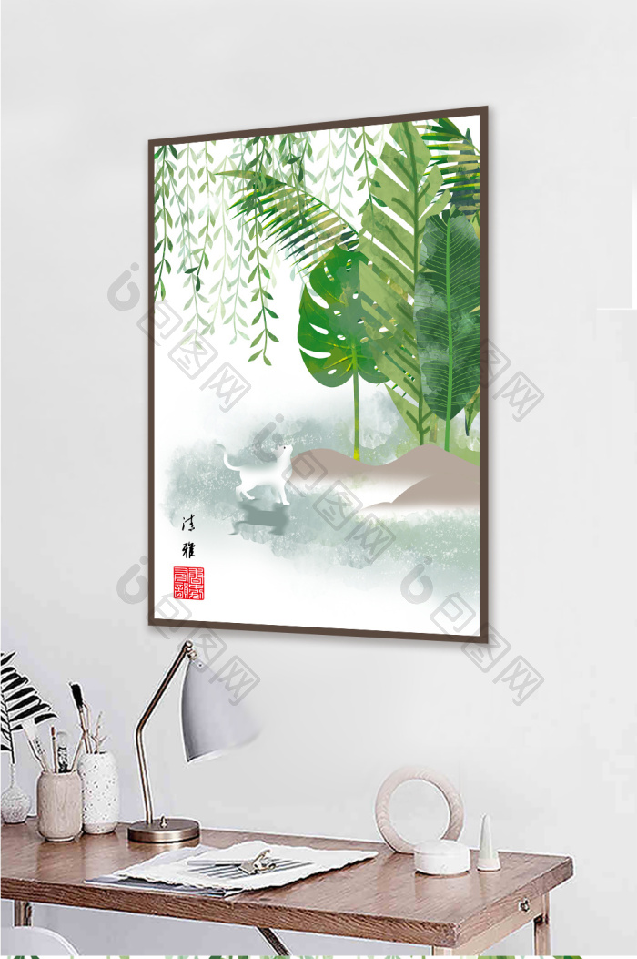 文艺淡彩民俗创意风景酒店书房装饰画-文艺淡彩民俗创意风景酒店书房装饰画效果图-【包图网】