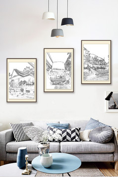 现代简约彩色羽毛客厅装饰画