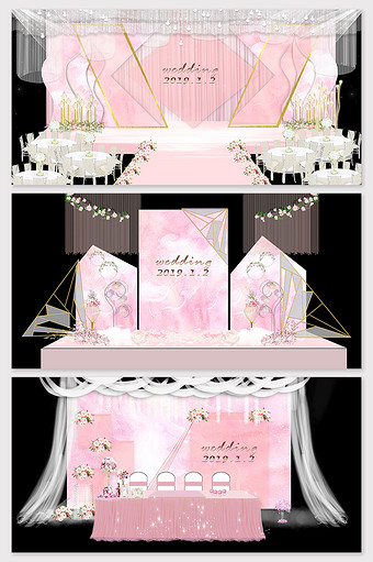 浪漫森系唯美粉色婚礼舞台效果图图片