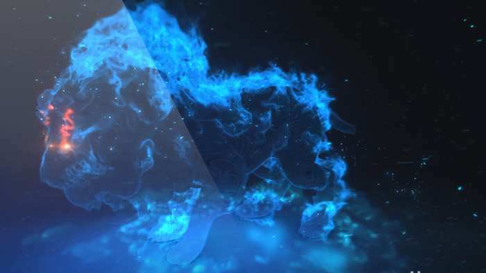 蓝色火焰燃烧雄狮怒吼logo片头AE模板