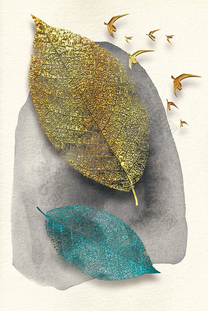 现代简约北欧风质感斑驳树叶意境装饰画