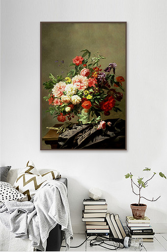 北欧油画静物花卉花朵简约装饰画背景墙图片