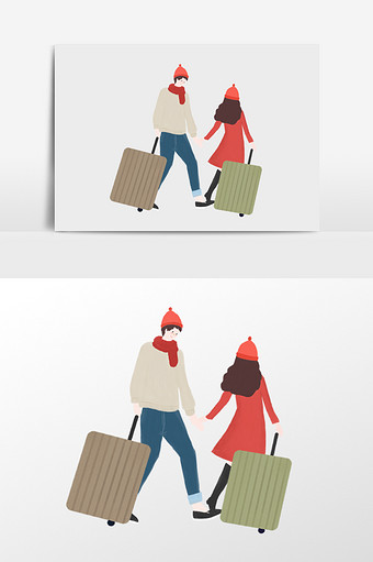 情侣旅游插画元素图片