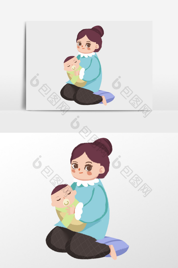 手绘母亲抱婴儿插画元素