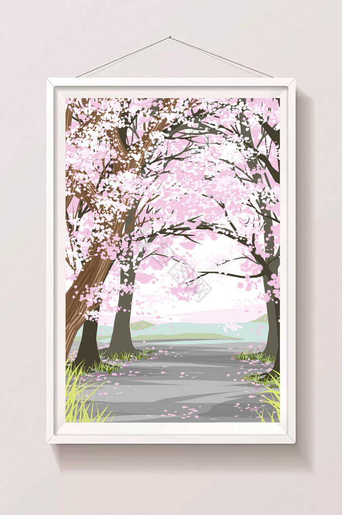 樱花树林插画图片