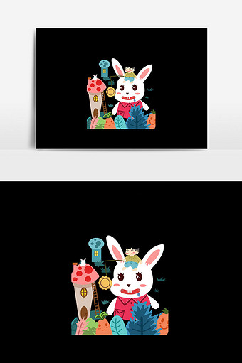 彩色兔子元素插画图片