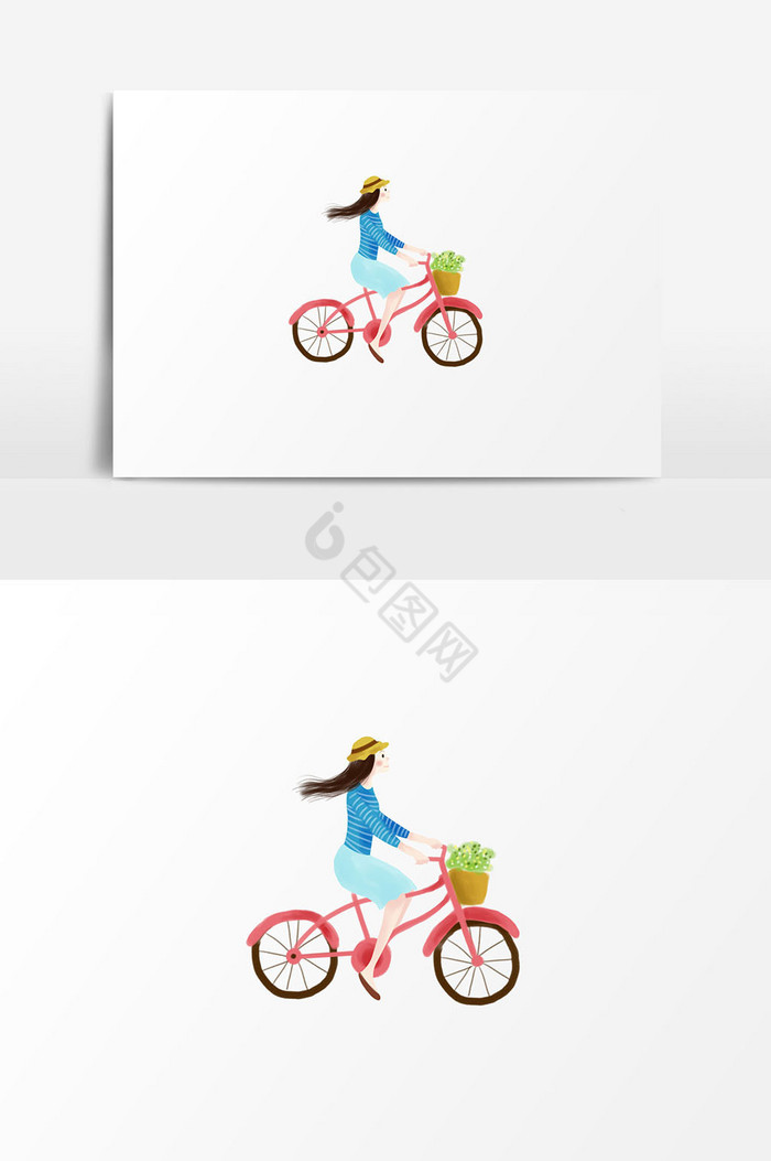 插画美女自行车图片