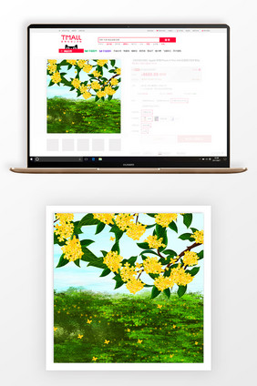 手绘桂花风景淘宝主图背景