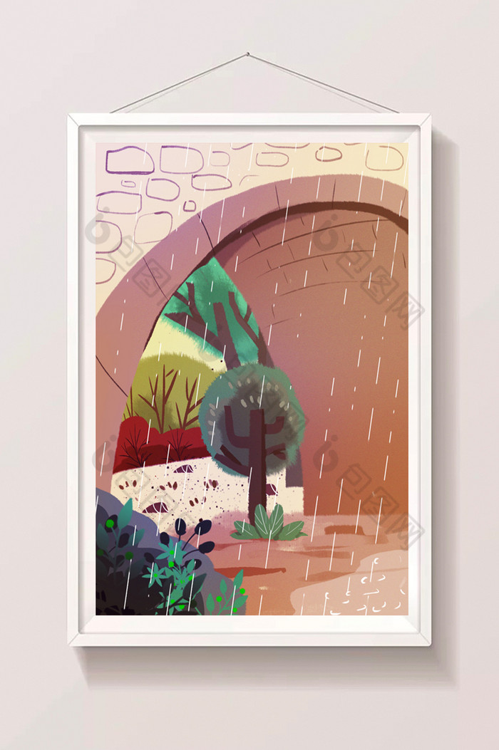 下雨的桥洞插画图片图片