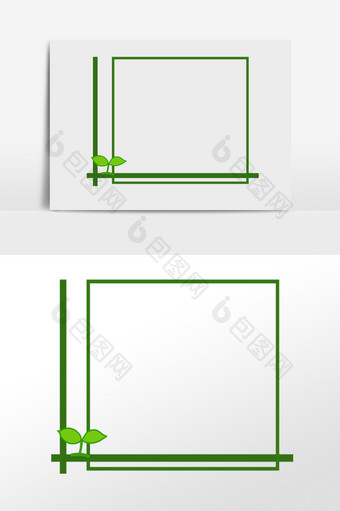 手绘绿色植物边框插画元素图片