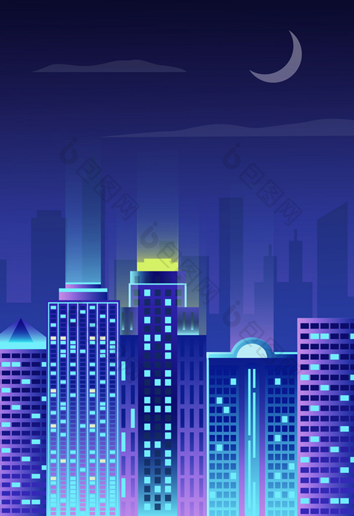 璀璨城市之夜景插画背景