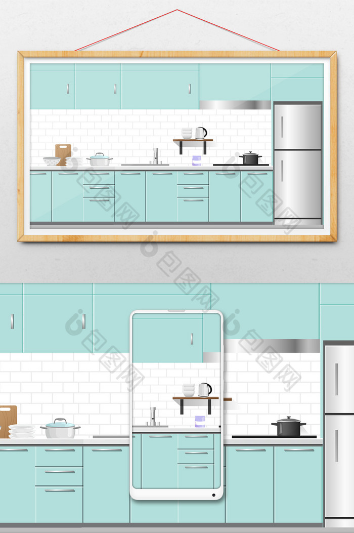 橱柜厨房手绘厨房背景图片