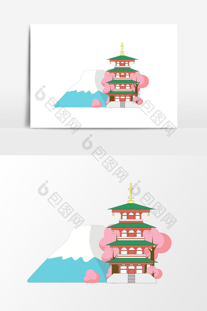 手绘古建筑塔插画矢量素材