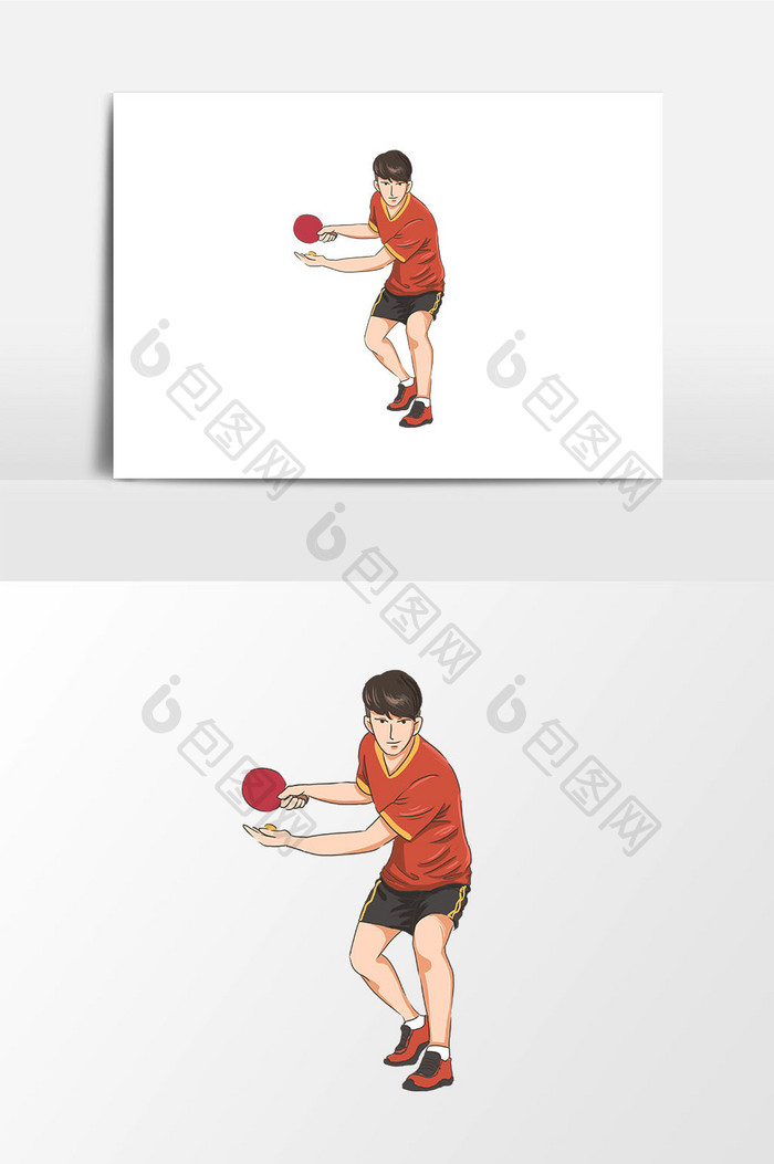 卡通手绘男士乒乓球插画素材