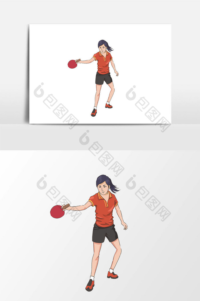 卡通手绘女孩健身打乒乓球插画素材