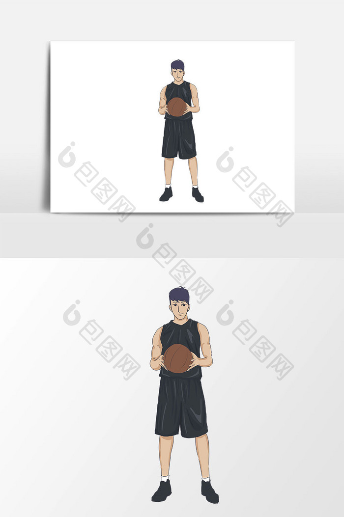 手绘健身运动卡通篮球人物插画素材