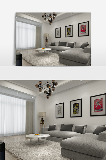 现代简约客厅3d效果图图片