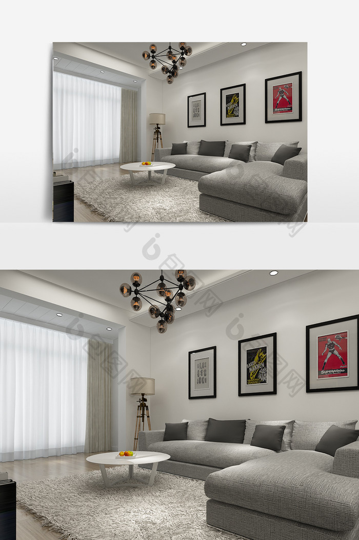 现代简约客厅3d效果图