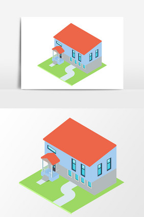 红色屋顶立体建筑元素