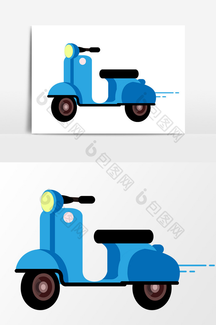 蓝色卡通摩托车元素
