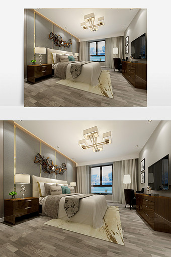 新中式风格卧室效果图max图片