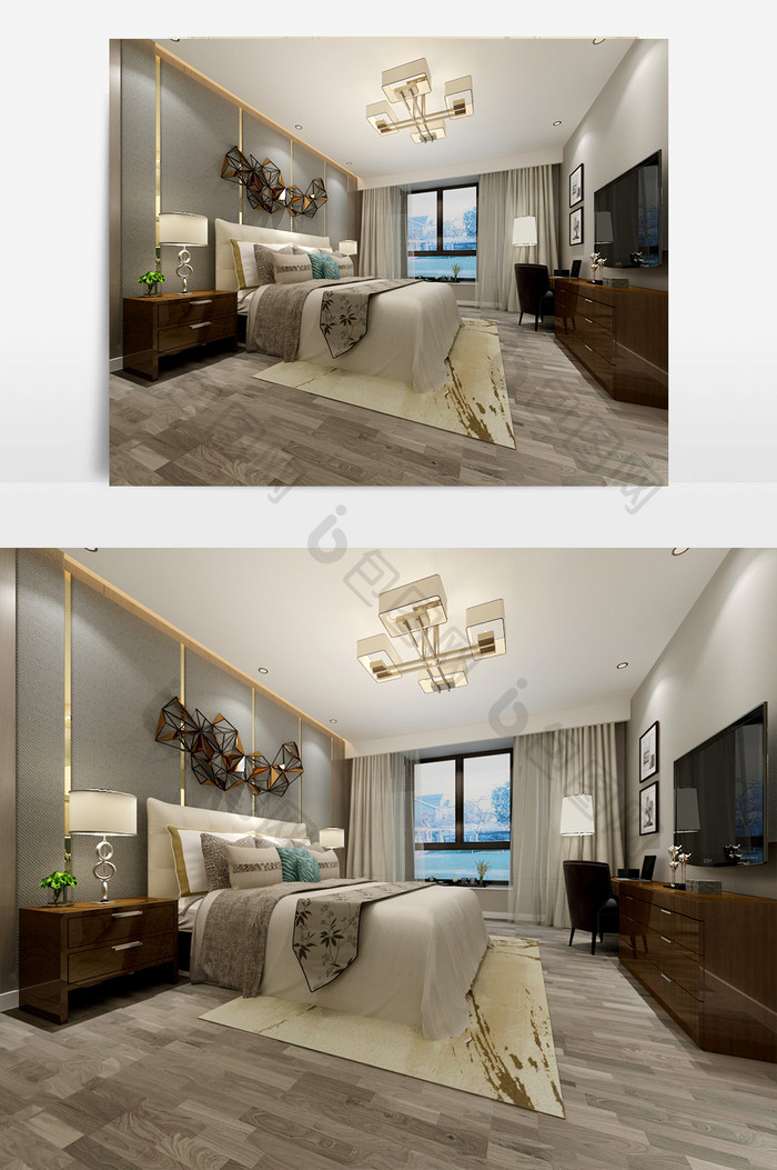 新中式风格卧室效果图max