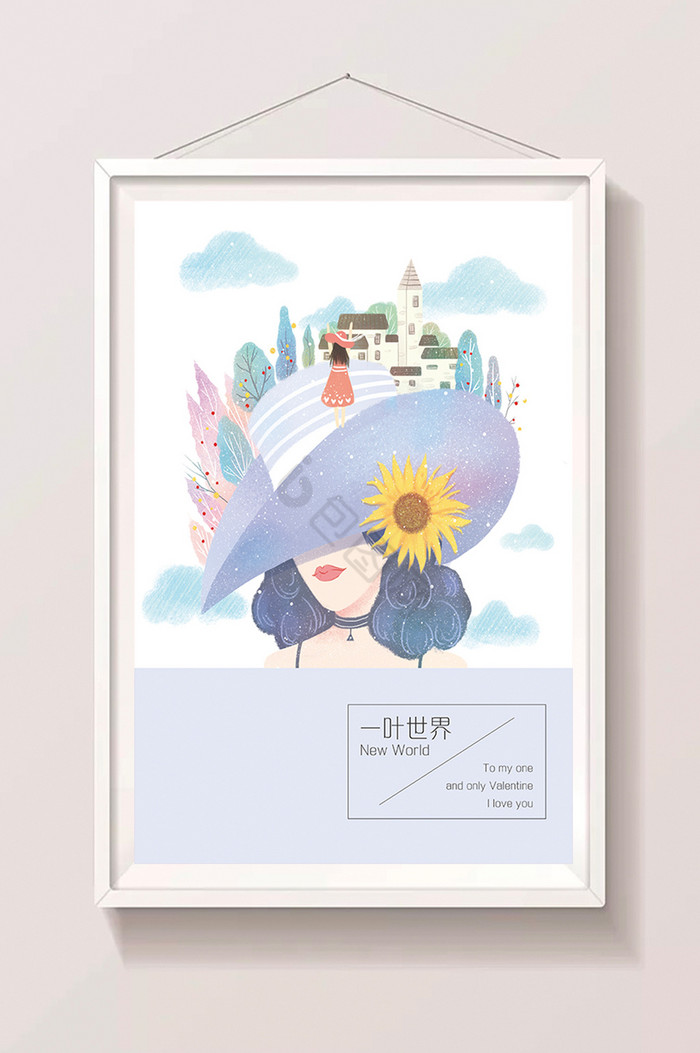 少女帽子插画植物图片