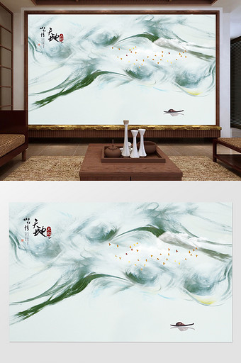 原创新中式抽象水墨烟雾山水艺术大理石背景图片