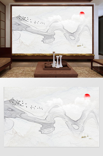 新中式抽象水墨烟雾山水大理石背景墙图片