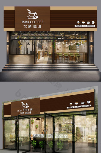 简洁时尚咖啡店西餐简餐门头设计图片