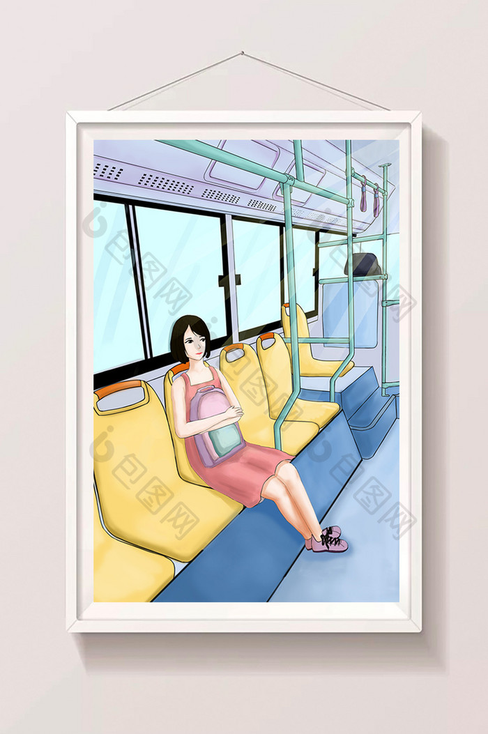 清新开学季公交车插画设计