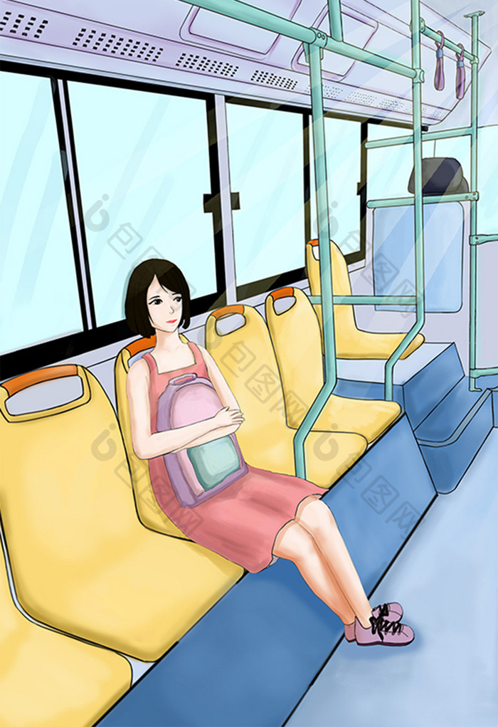 清新开学季公交车插画设计