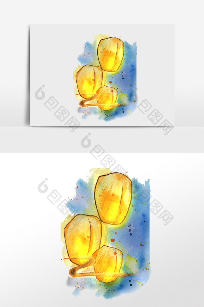 孔明灯中秋节水彩图片