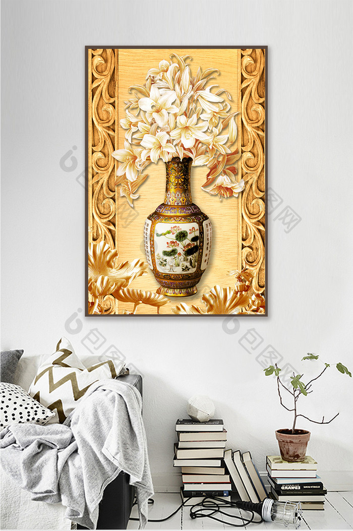北欧花瓶简洁创意黄色装饰画背景墙素材