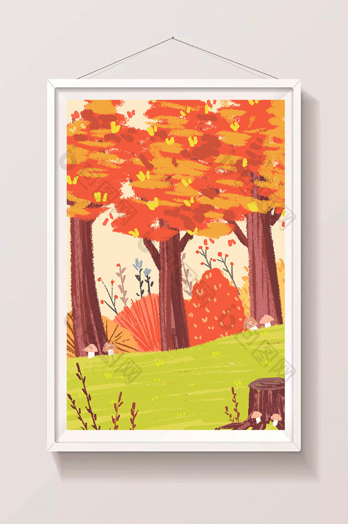 暖色系秋天森林插画图片图片