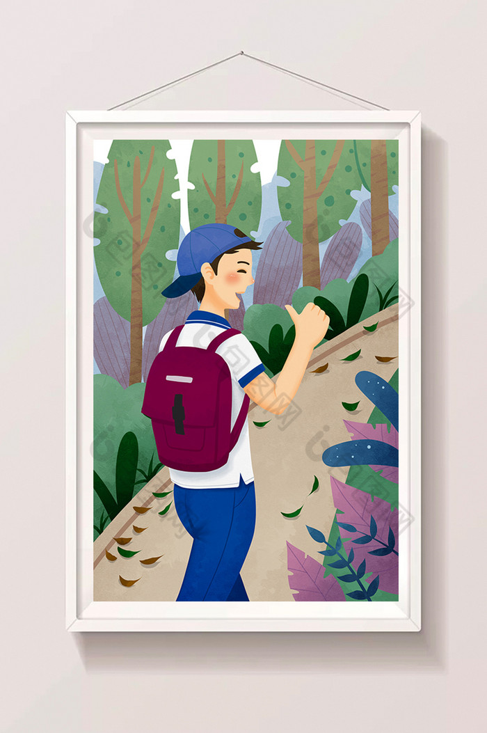 初中生开学季上学路上插画图片