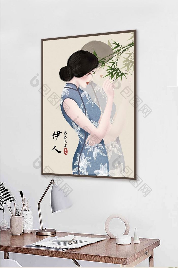 手绘文艺北欧风唯美人物咖啡馆儿童房装饰画