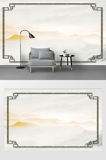 黄灰色中国风山水背景墙图片