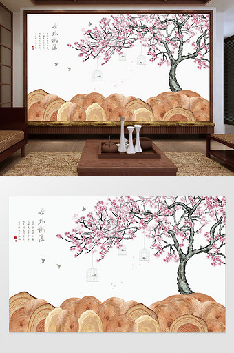 中式世外桃源背景墙装饰画图片