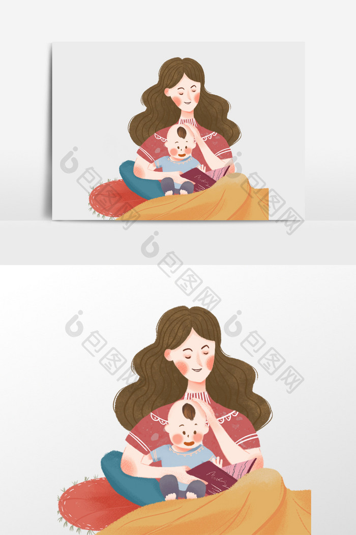 手绘母亲抱孩子的插画元素