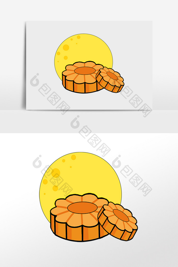 手绘中秋节月亮两块月饼插画元素